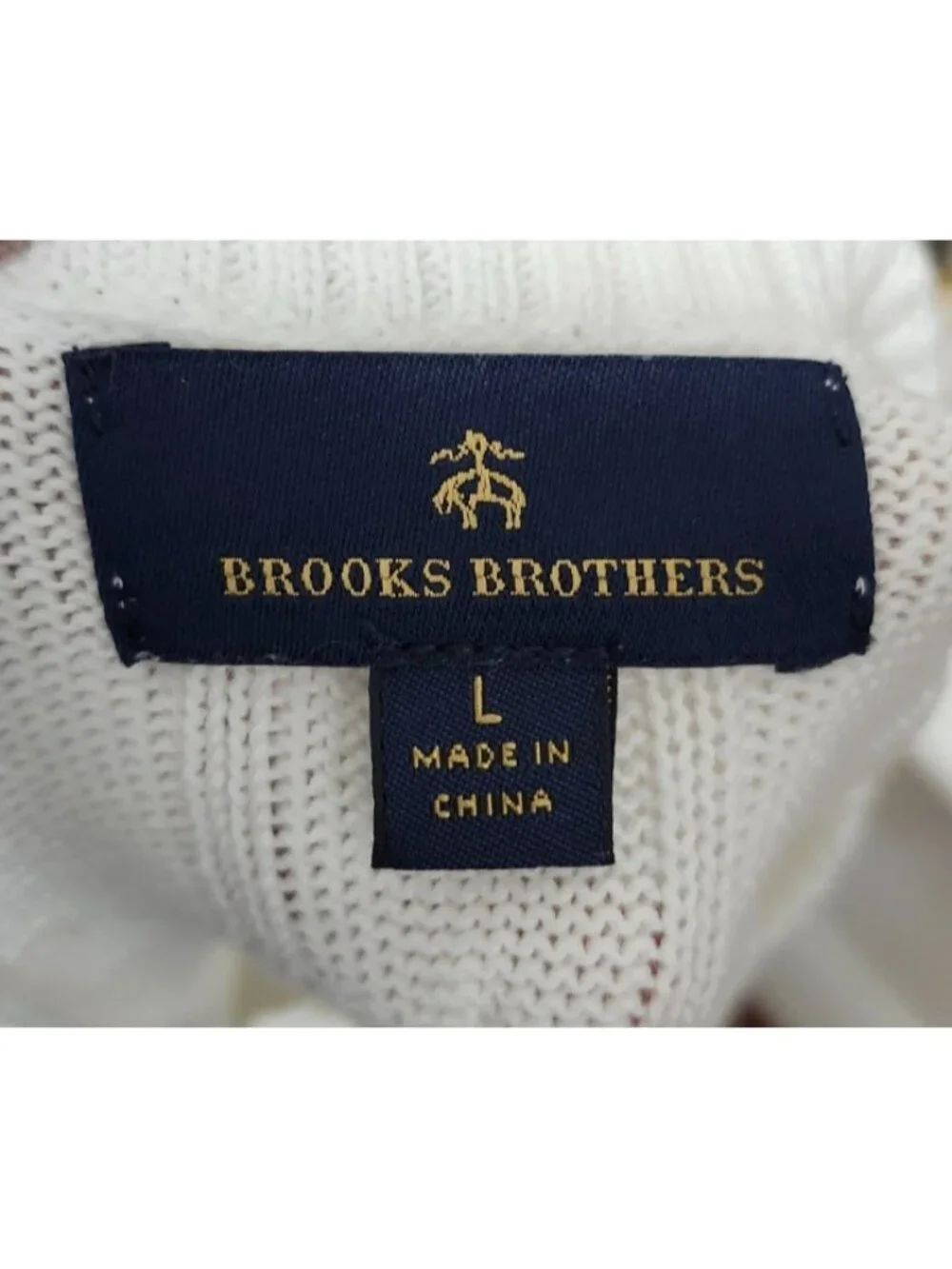Brooks Brothers Men’s White 100% Cotton Cable Knit Crewneck Sweater Size L